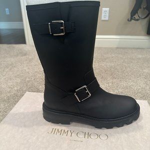 Jimmy Choo Women's Black Biker II Leather Mid-Calf Boots Size 39.5